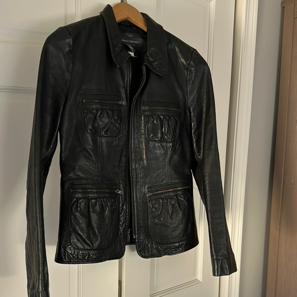Black Leather Jacket vintage Banana Republic